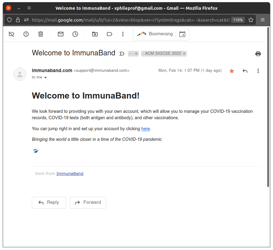 Immunaband Welcome Email